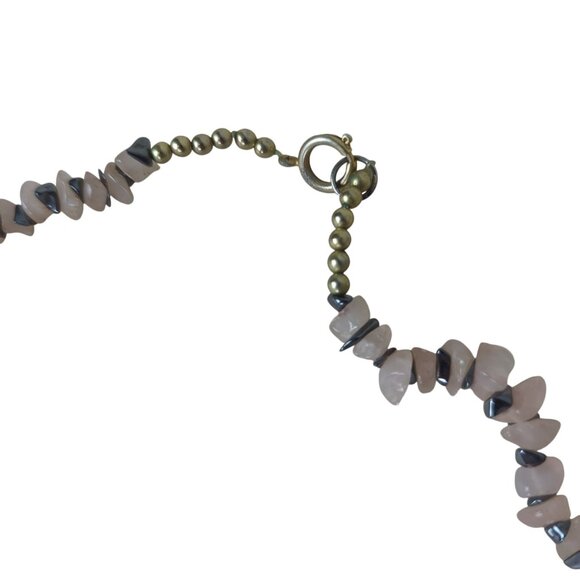 Vintage Harlequin Face Ceramic Pendant Necklace Pink and black stone & wood‎ 25" - Picture 8 of 16